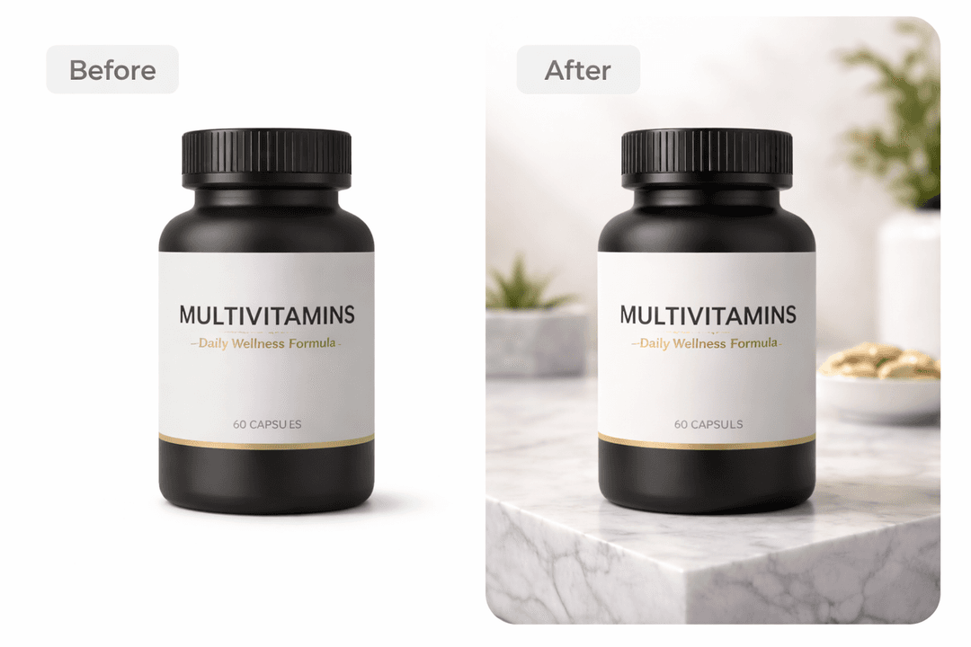 Before and after product photoshoot comparison